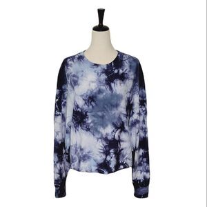 Pink Victoria Secrets Blue Tie-Dye Cropped Crewneck Drawstring Sweatshirt Size L